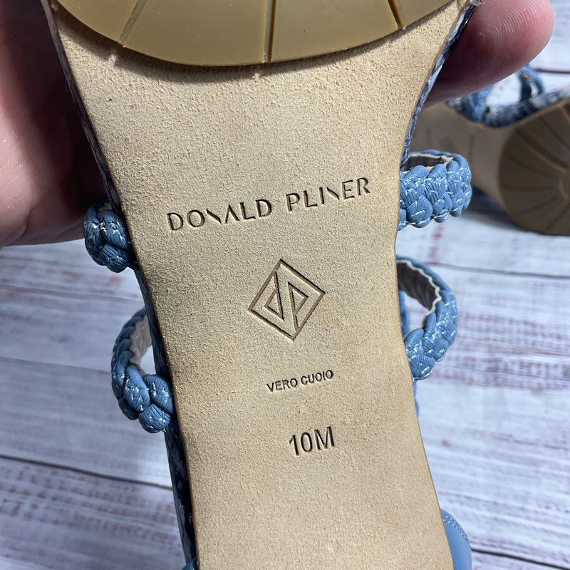 Donald Pliner Blue Snake Embossed Leather Braided Strappy Column Heel Size 10 W