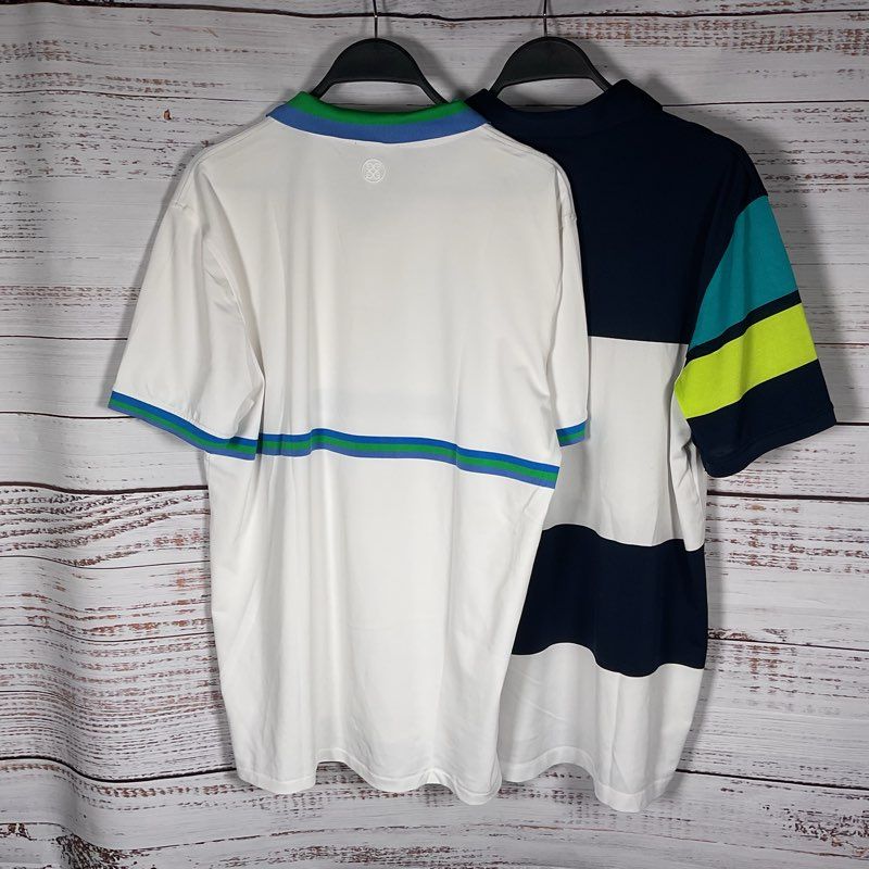 Lot of 2 G/Fore White, Blue, & Green Striped/Color Block Polo Shirts - Size L