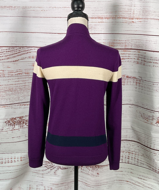 St. John Color Block Wool Zip Front Sweater Purple P