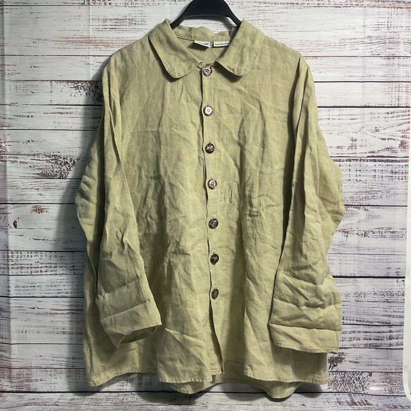 CP Shades Beige Irish Linen Button Down Blouse - Size S