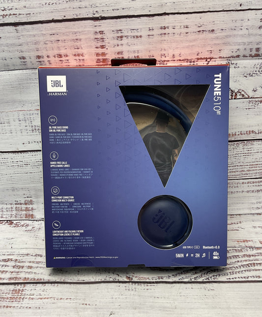 JBL TUNE 510BT Wireless On-Ear Headphones Blue New Sealed 1/4