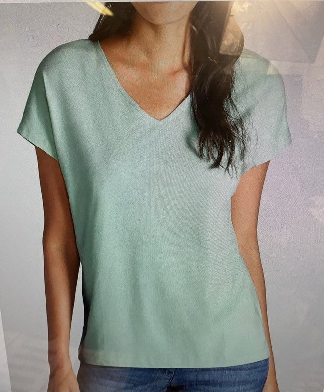 NWT Women's J Jill Luxe Supima V-Neck Easy Tee Seaglass Size XLP