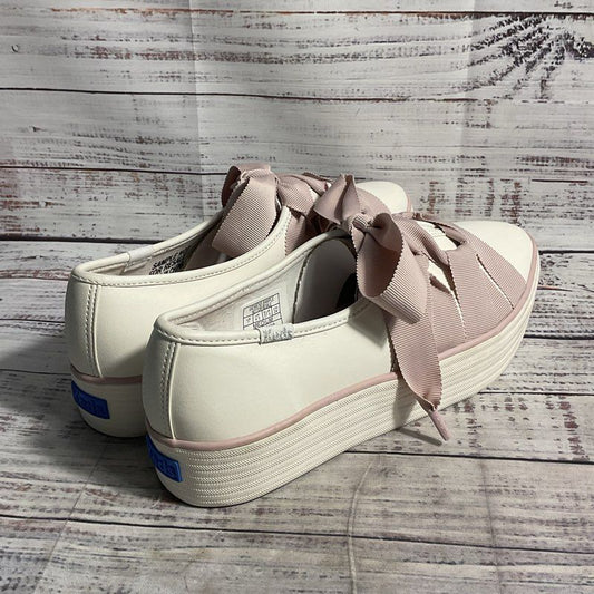 Keds Pointed Toe White Leather Pink Ribbon Platform Ballet Shoes Women's Size 7