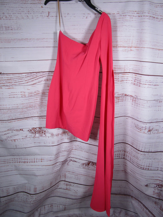 Jovani Women's Pink Drape Sleeve One Shoulder Mini Dress Size 8