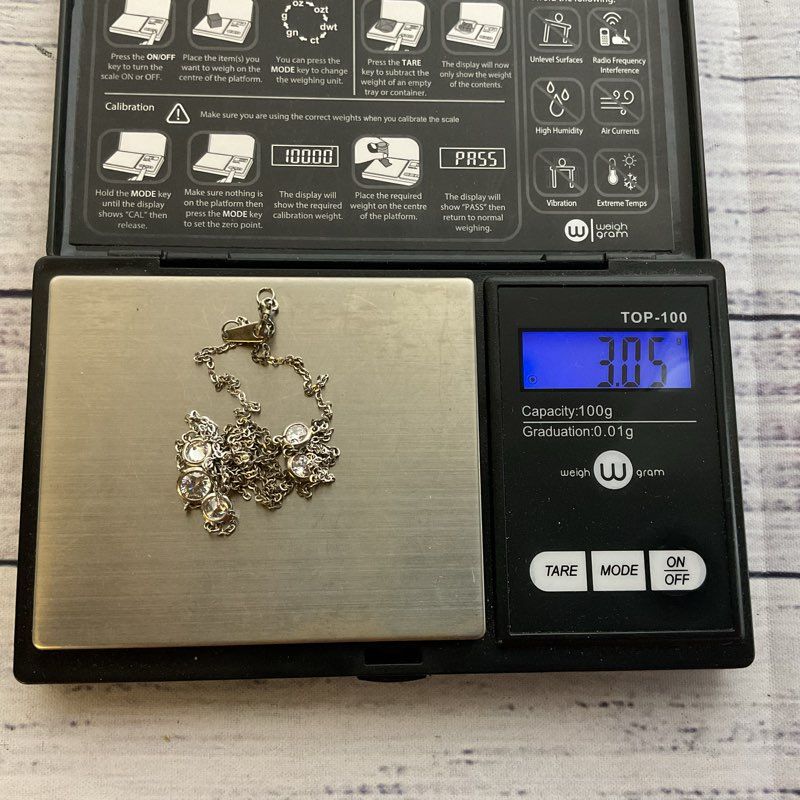 Sterling Silver Station Rhinestone Y 17" Necklace- 3.05g