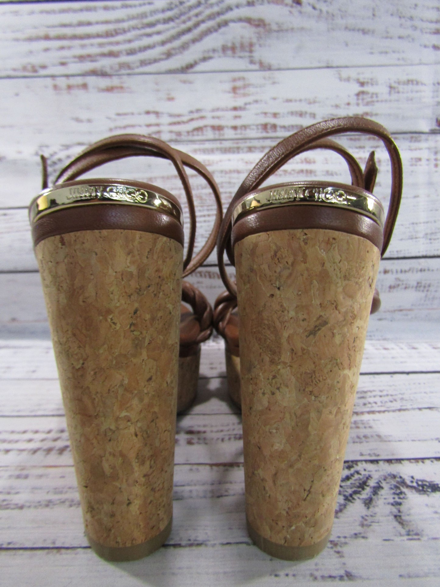 Jimmy Choo Diosa Women's Brown Leather Espadrille Wedge Sandals Made in Spain