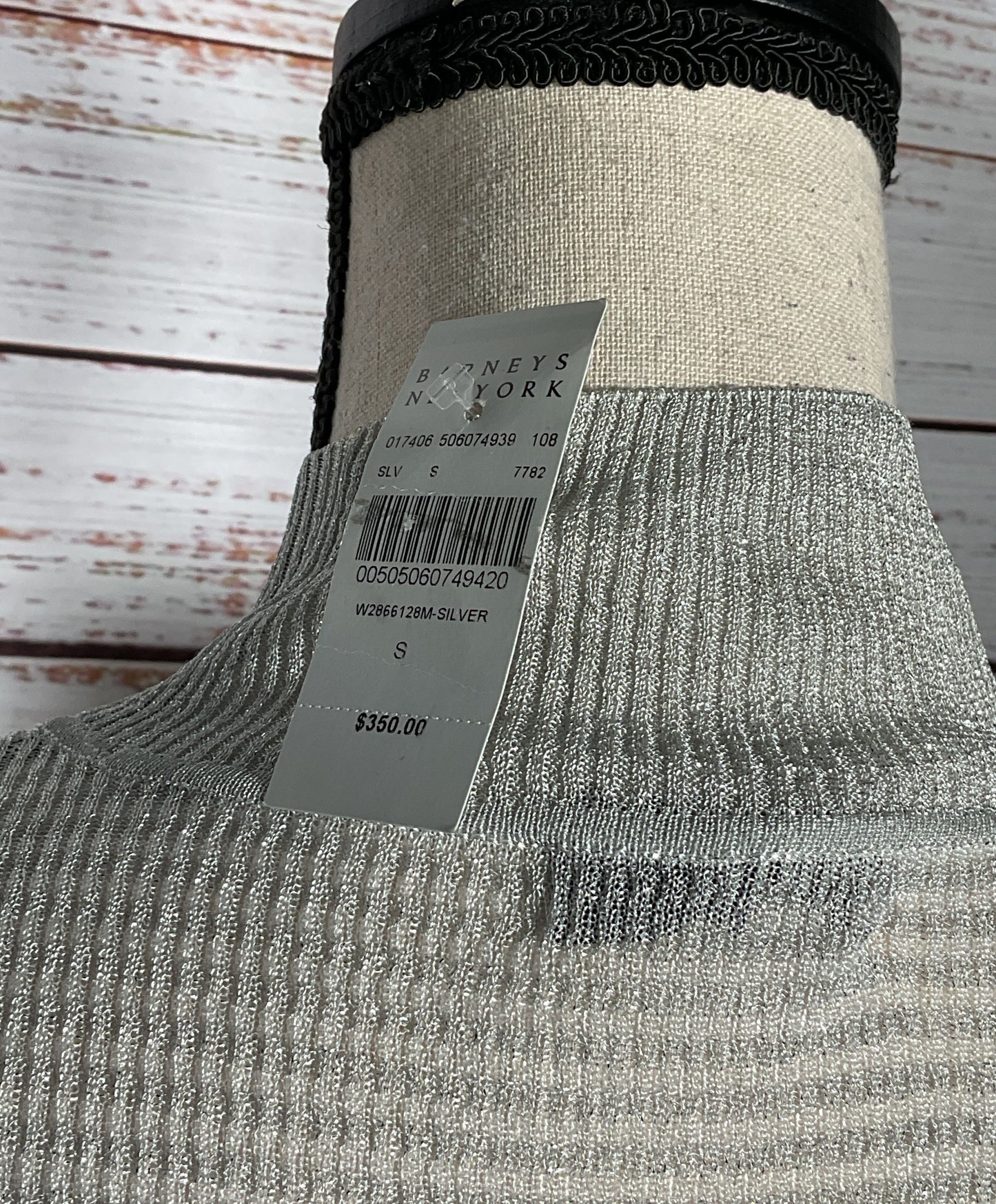 Rag & Bone Raina Lurex Striped Turtleneck Sweater Silver S