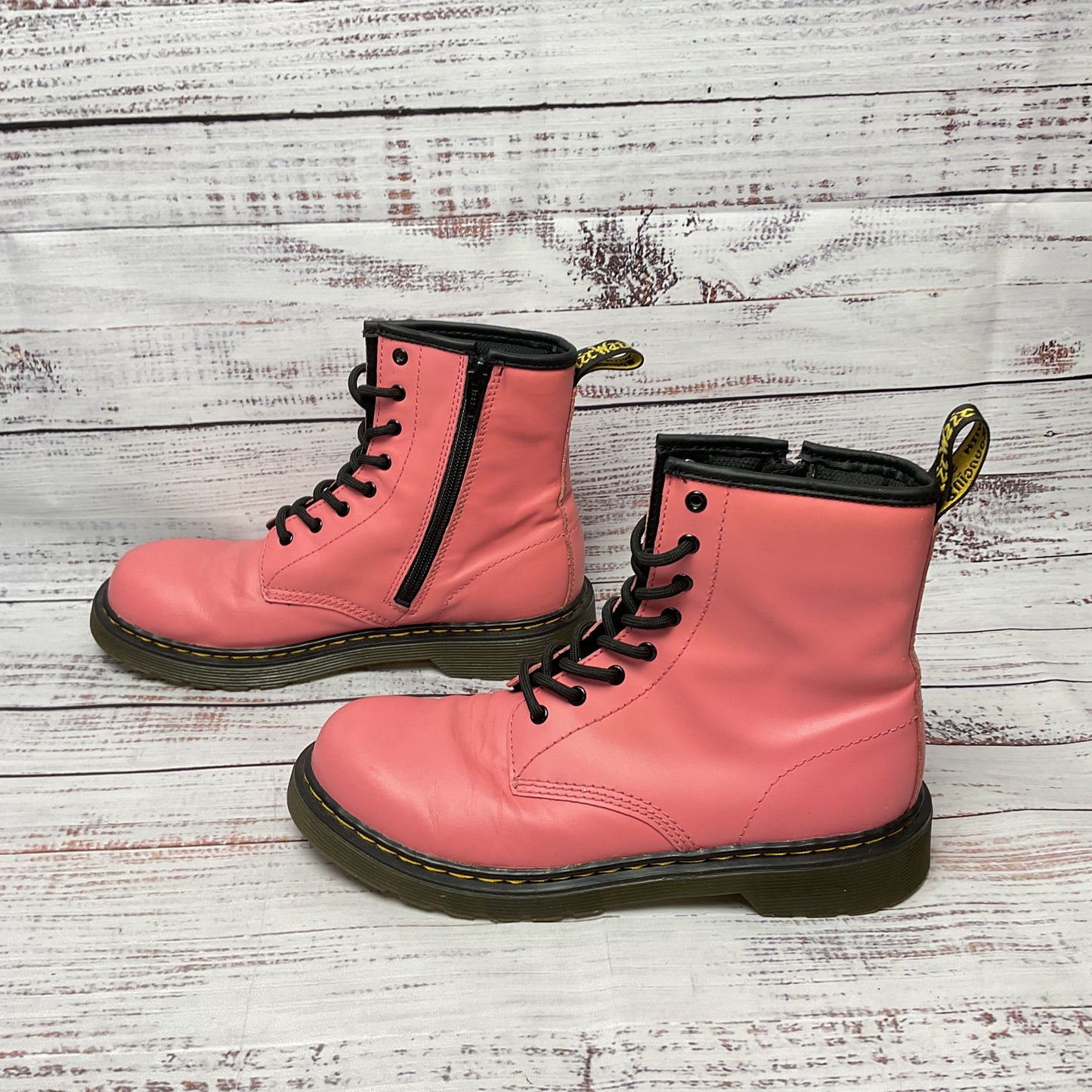 Dr. Martens 1460Y Pink Patent Leather Side Zip Combat Boot Size 6L 5M