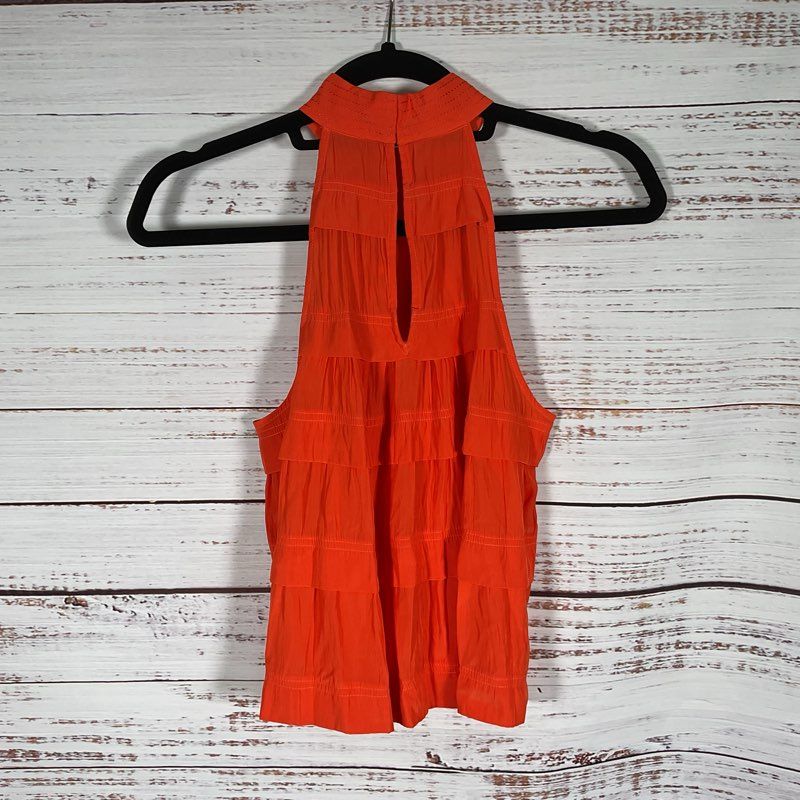 NWT Ramy Brook Bright Lily Orange Women's Tiered Halter Tank Top sz S MSRP $295