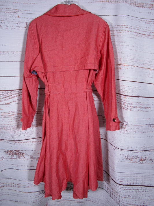 Anthropologie Elle Women's Red Cotton Lien Blend Trench Coat Size 1X