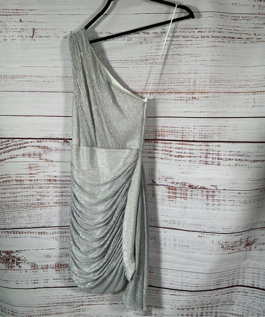 NWT Women's PatBO Silver Lurex One Shoulder Mini Dress Size 0 Retail $626