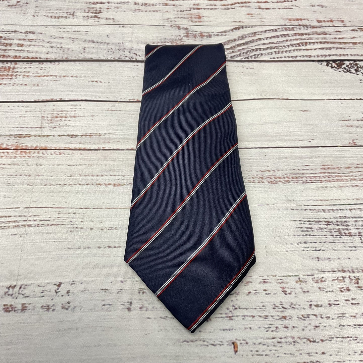 Christian Dior Navy Blue Red White Diagonal Stripe Jacket Neck Tie - Size 55