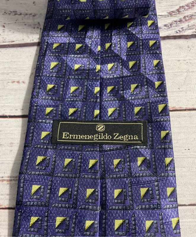 Ermenegildo Zegna Men's Square Geometric Purple Pattern 100% Silk Tie