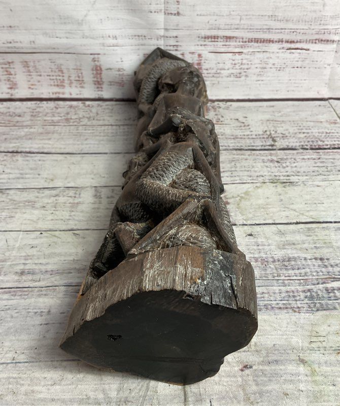 Hand Carved African Wooden Makonde 12.75" Tribe Totem Sculpture Brown