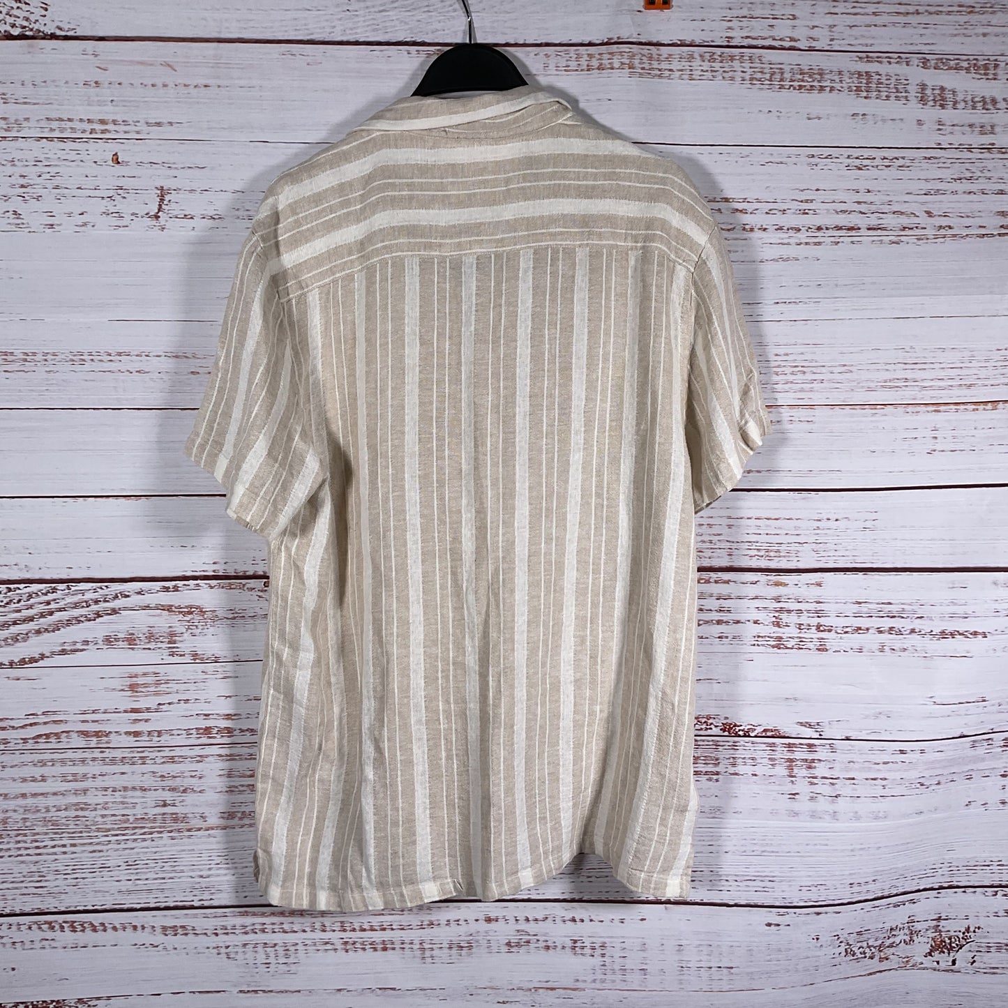 Porter & Ash Beige White Stripe Button Up Short Sleeve Shirt - Size M New