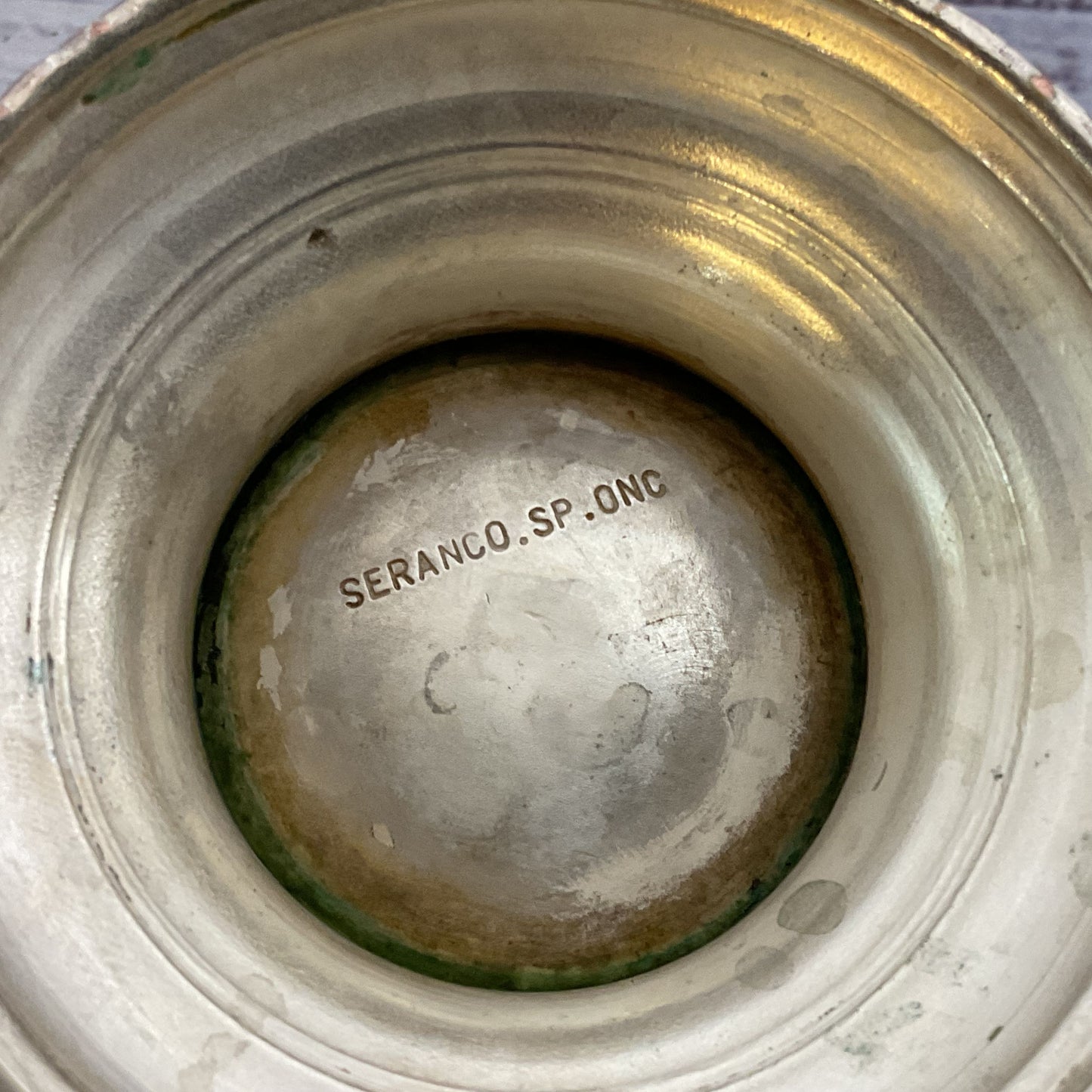 VTG. SERANCO SP.ONC & Van Riebeeck Silverplate Pedestal Soup Bow with Ladle 3.5"