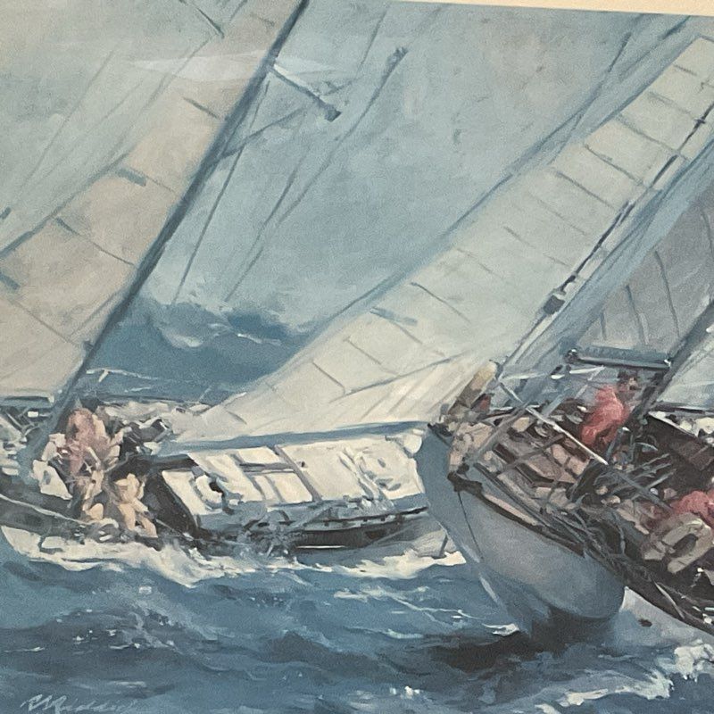 Pencil Signed RON R.S REDDICK "Windward Duel" Lithograph Print FRAMED 41"x31.25"