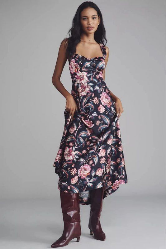 NWT Anthropologie Jocelyn Sleeveless Slip Midi Dress Blackberry Floral Size XS