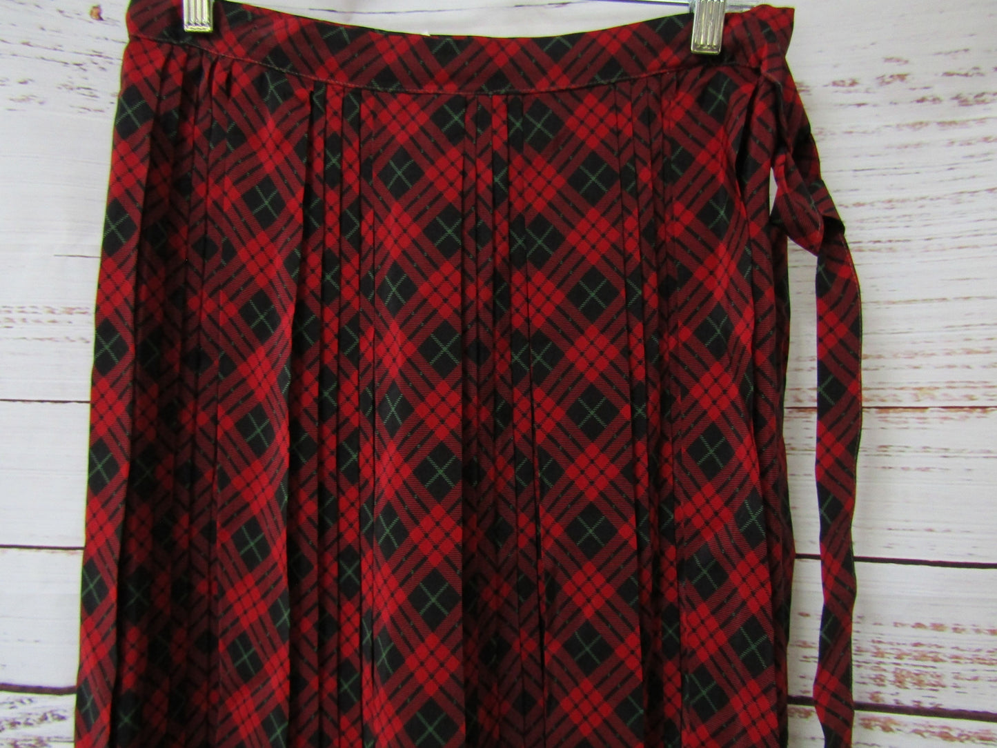 Vintage Adolfo at Saks Fifth Avenue Women's Red Plaid Pleated Silk Skirt