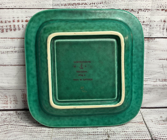 Gustavsberg Sweden Argenta Vintage Wilhelm Kåge Square 8.5" Tray Green