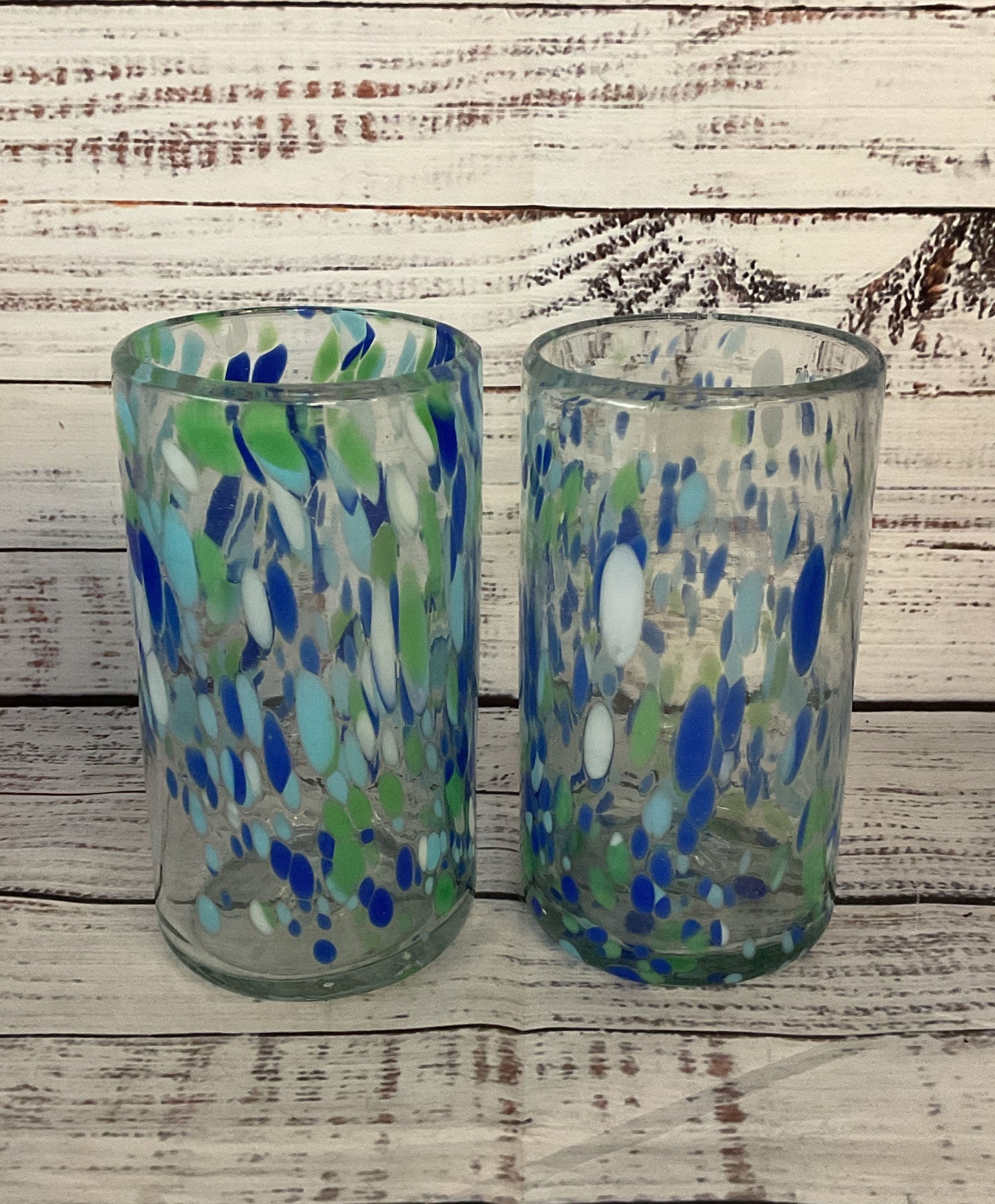 Modern Hand Blown Speckled Mexican Drinking Glasses Lot of 2 Multicolor
