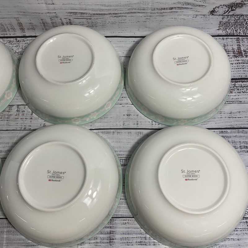 Six (6) St. James Hankook Super Strong Bone Fine China White Floral Trim Bowls