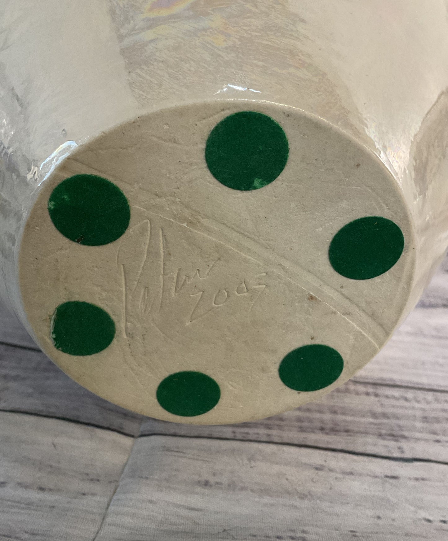 Tim & Erica Peters Lusterware Tree Carved Decorative Vase White Iridescent