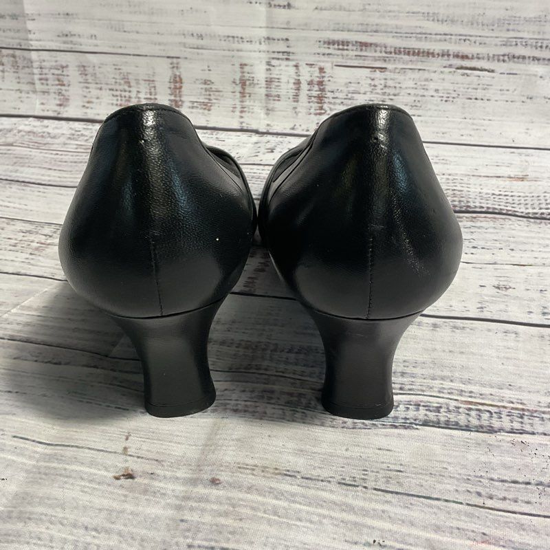 Riz Raffinee Black Leather Woven Satin Toe Detail Pump Heels Women's 7.5 US