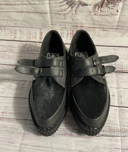 T.U.K. Women's Black Leather Platform Creeper Shoes Size 5