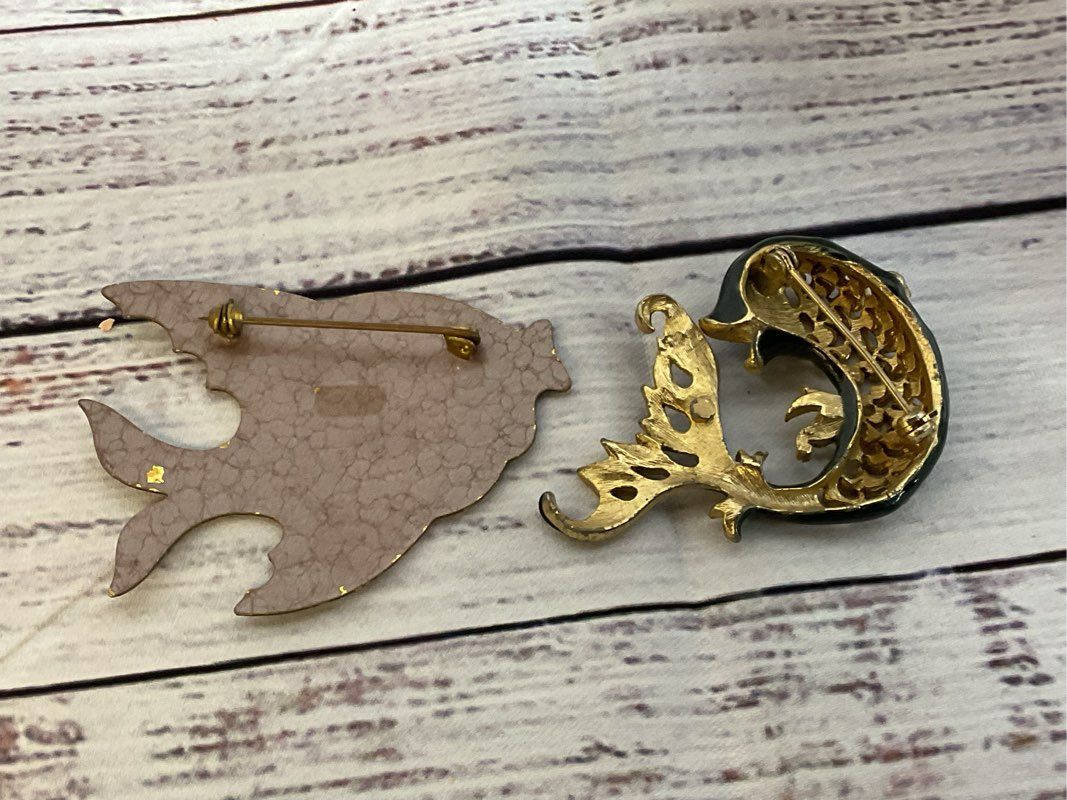 Set of 2 VTG. Brass & Enamel Fish Brooches