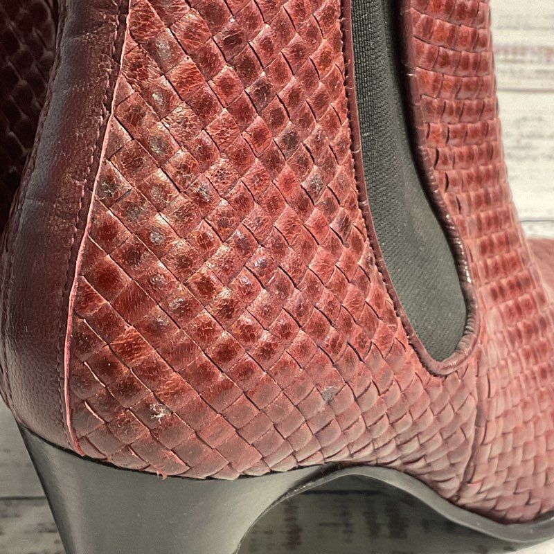 Stephane Kelian Burgundy Woven Leather Pump Heel Ankle Boot Women's 7.5 US/38 EU