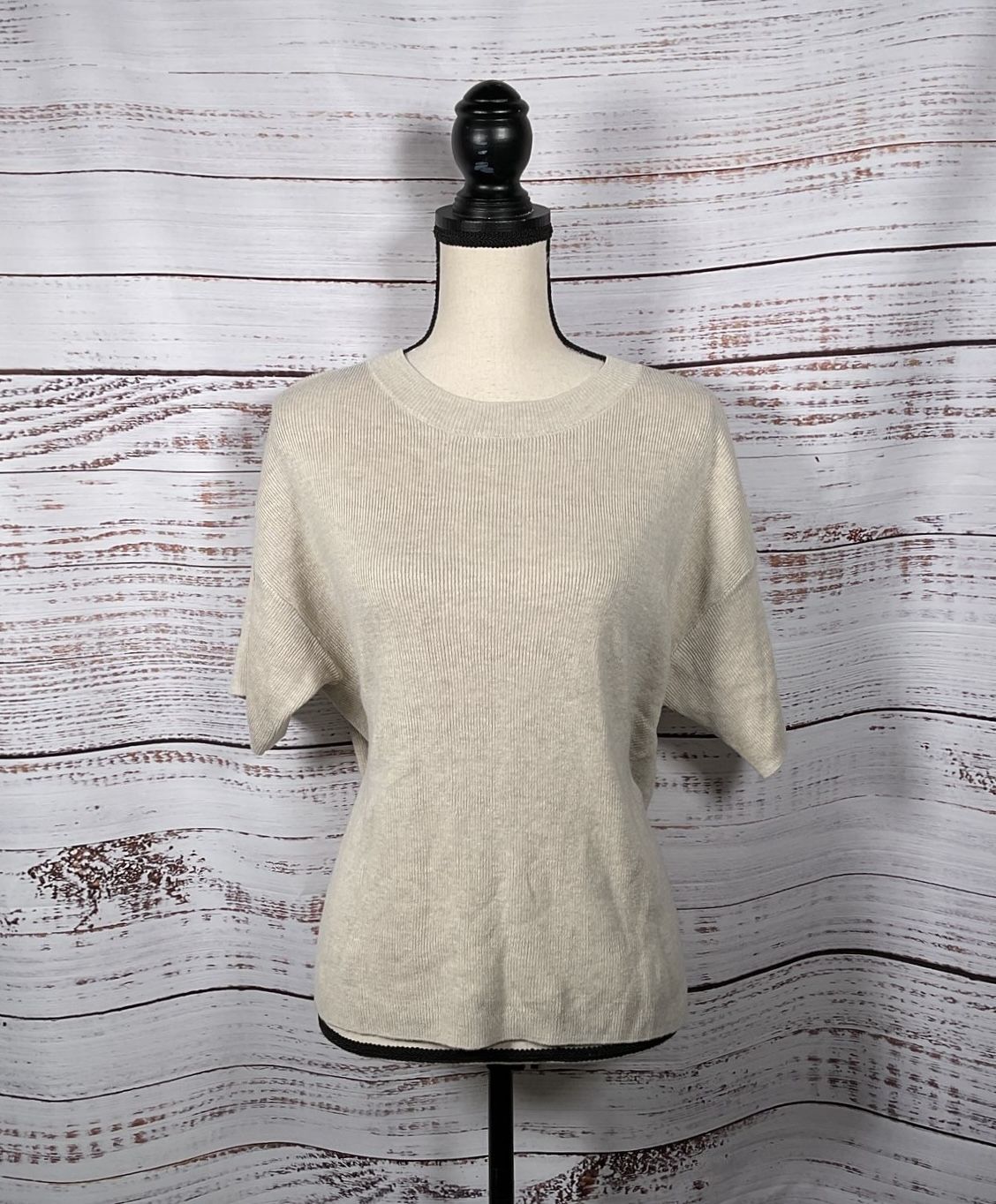 MNG By Mango Beige Elevated Basic Knitwear T-Top Blouse - Size Medium NWT