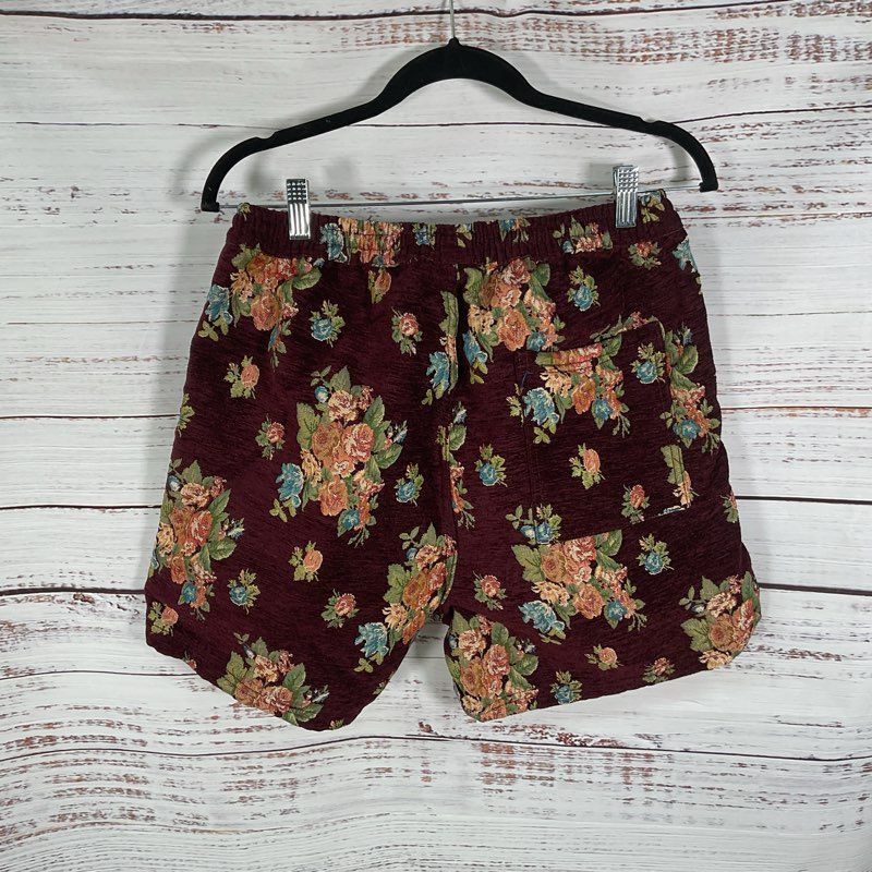 Pleasures Now Deja Vu Woven Floral Maroon Shorts - Size M