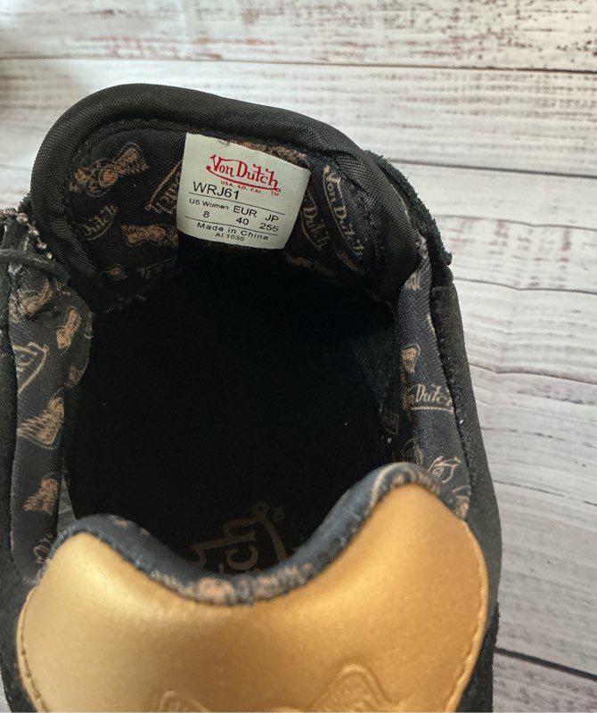 NWB Women's Von Dutch Velvet Saints Black Sneaker Size 8
