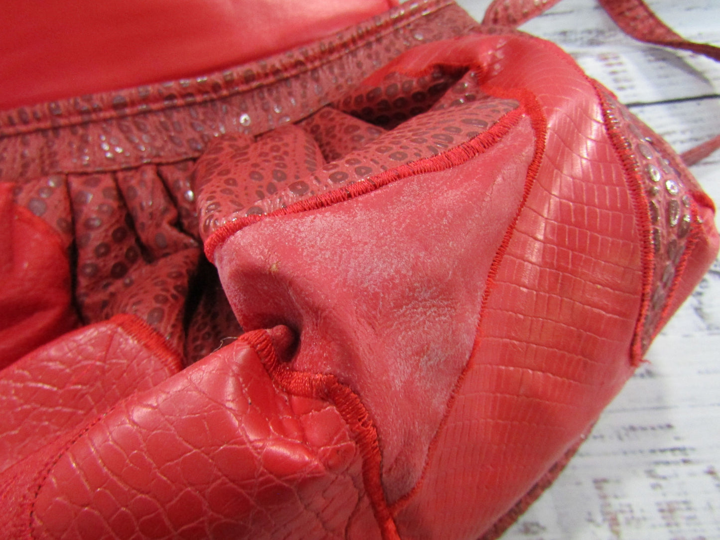 Vintage 1980's NAS Women's Red Leather Multi Print Shoulder Bag