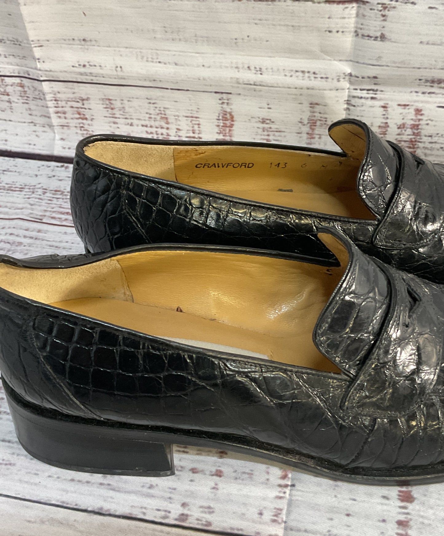 Mezlan Crocodile Leather Crawford Penny Loafers Black 6