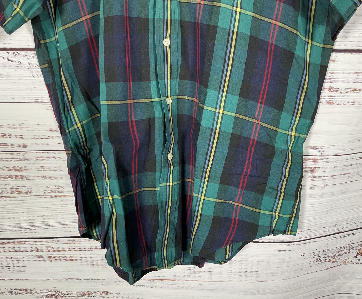 Vintage 1990's Ralph Lauren Men's Green Plaid Cotton Button Down Shirt Size M