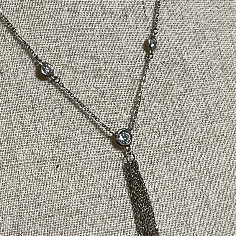 Sterling Silver Station Rhinestone Y 17" Necklace- 3.05g