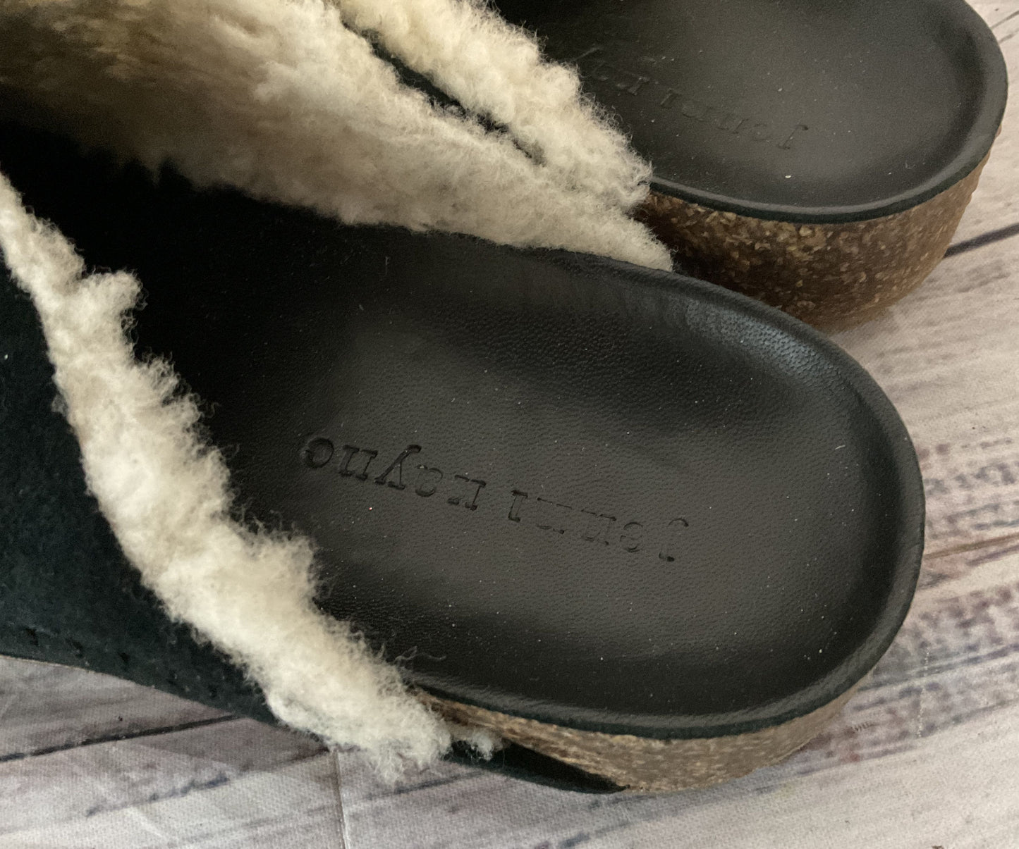 Jenni Kayne Suede Leather Shearling Lined Mules Black 6.5