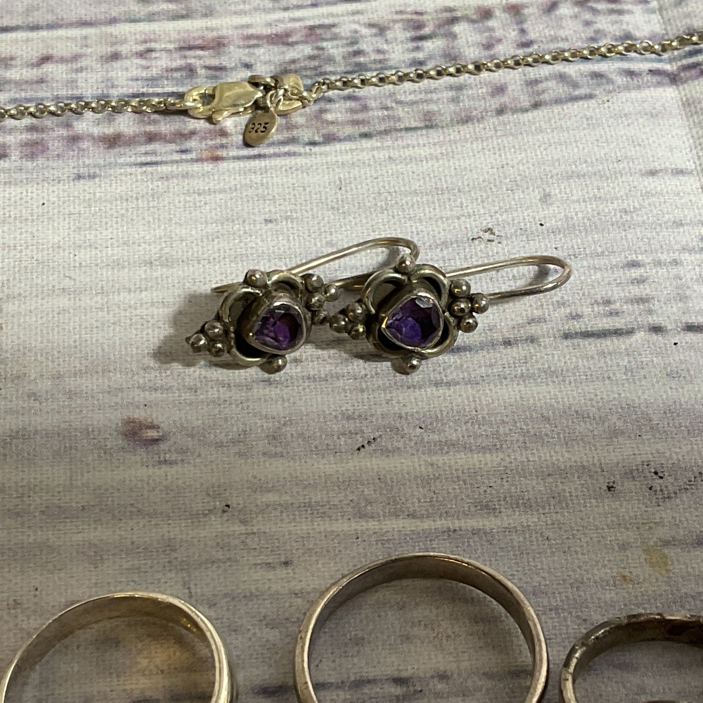 Lot of Sterling Silver 3 Rings, Earrings, Necklace- 14.62g