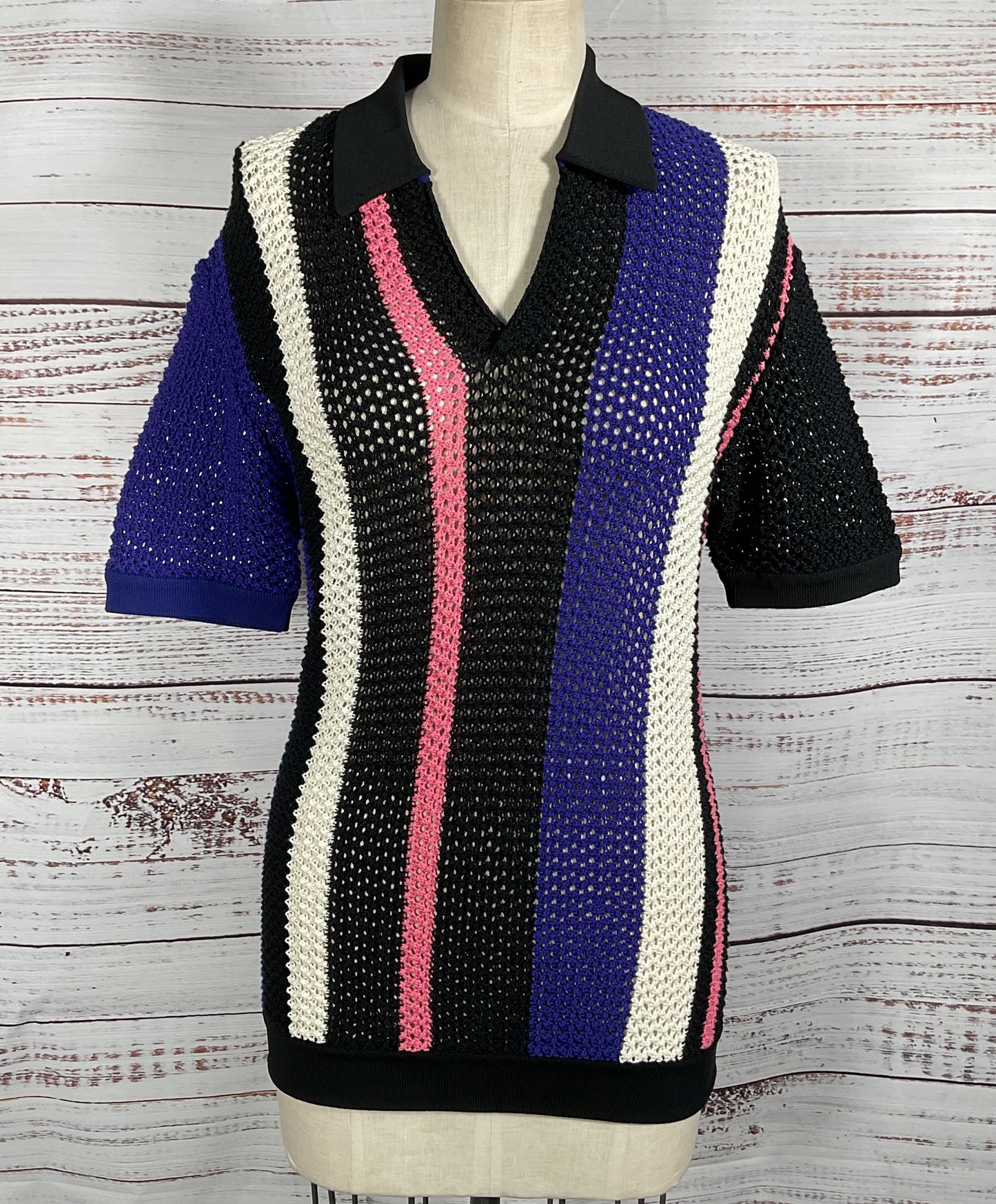 3.1 Phillip Lim Stripe Open Knit Polo Multicolor XS