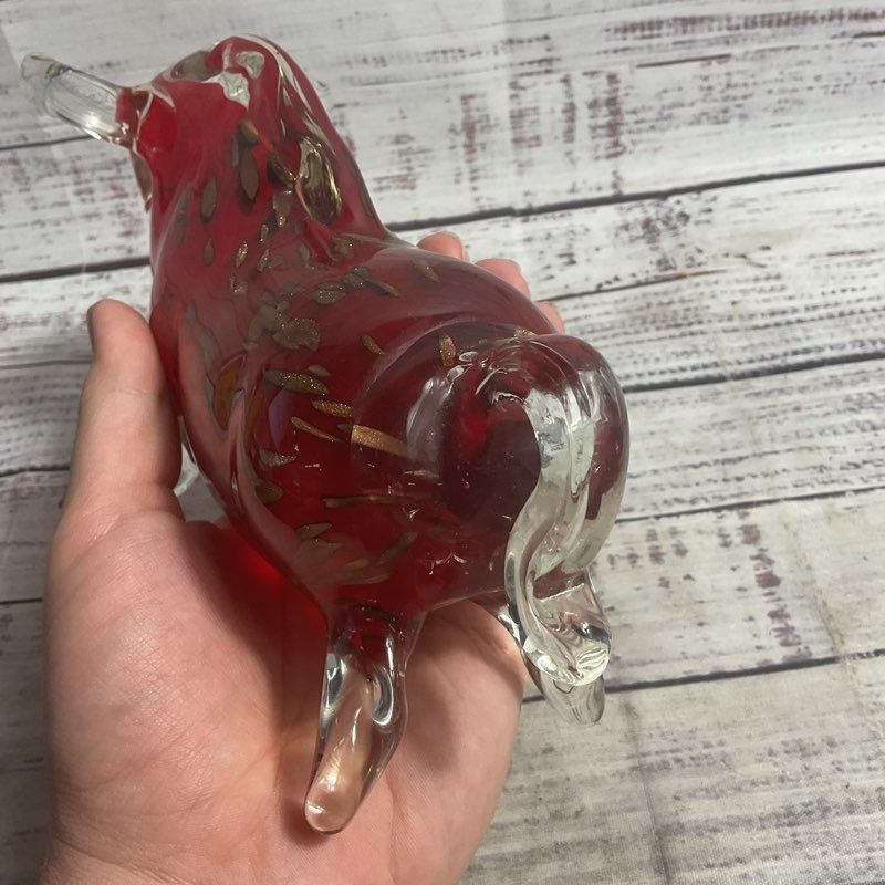 Murano Style Red & Gold Glass 8" Bull Sculpture