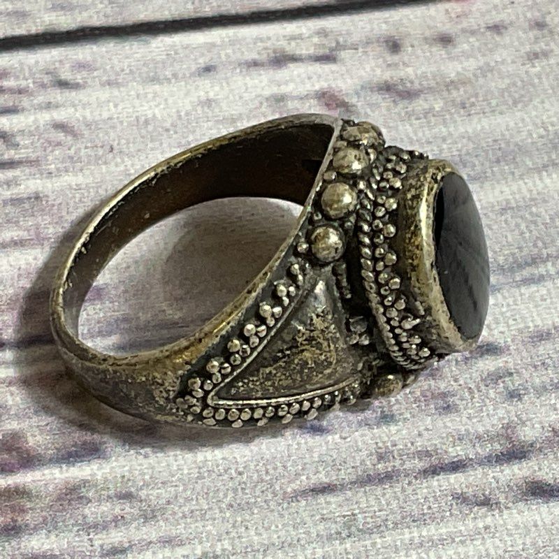 Sterling Silver & Onyx Beaded SZ 7 Ring- 6.98g