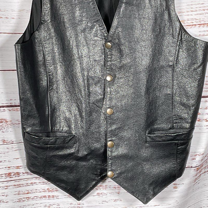 WILSONS The Leather Experts Men's Black Leather Front Vest- SZ M
