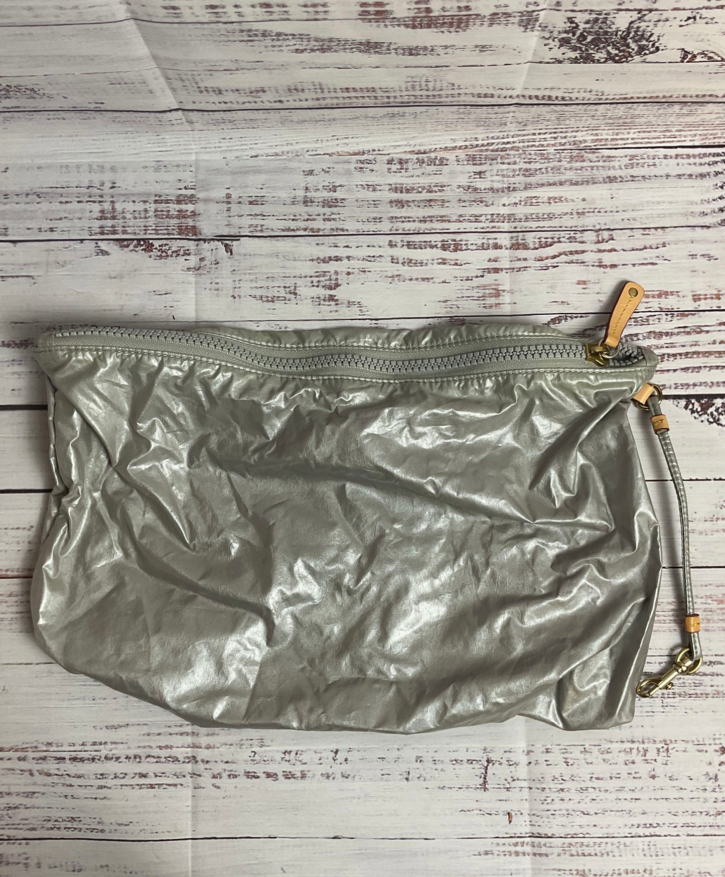 2 Piece MZ Wallace Sutton Deluxe Metallic Silver Quilted Tote & Toiletry Bag