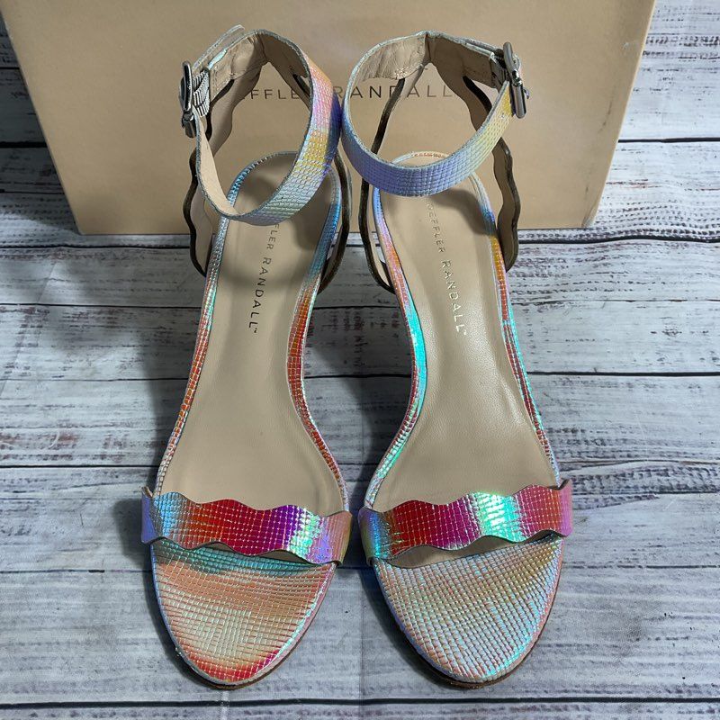 Loeffler Randall Reina Pearl Iridescent Embossed Leather Strappy Heels Women 7.5