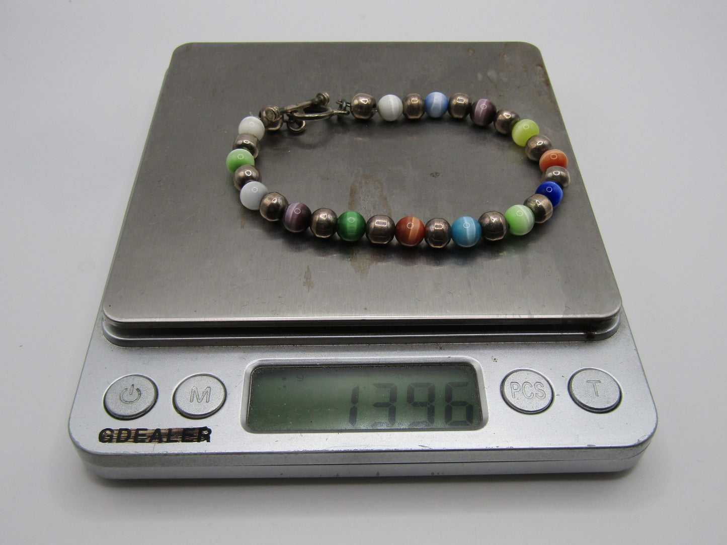 6 3/4" Sterling Silver 6mm Multi-Color Beaded Tiger's Eye Beaded Toggle Bracelet