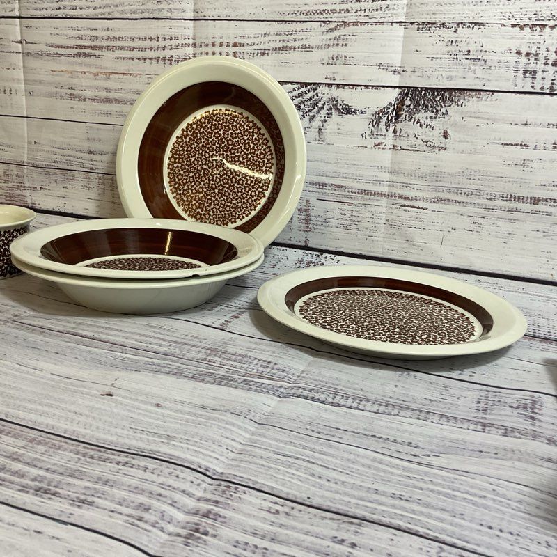 VTG. ARABIA Finland Faenza Brown Flowers Leivo Seppala Bowls & Plate- 5 Pieces