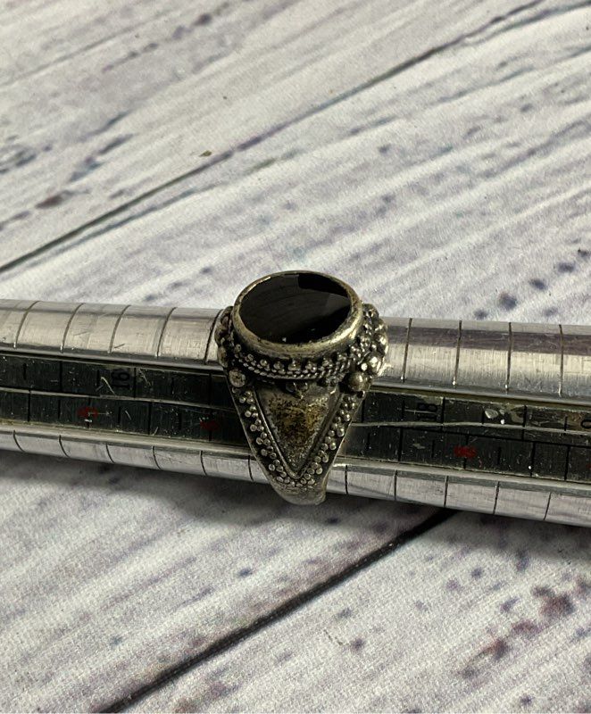 Sterling Silver & Onyx Beaded SZ 7 Ring- 6.98g