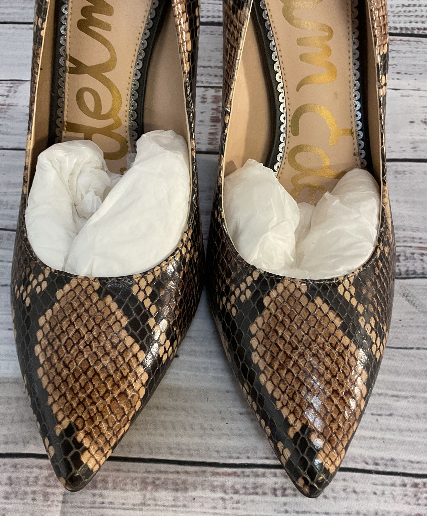 Sam Edelman Leather Hazel Snakeskin Embossed Heels Brown 8